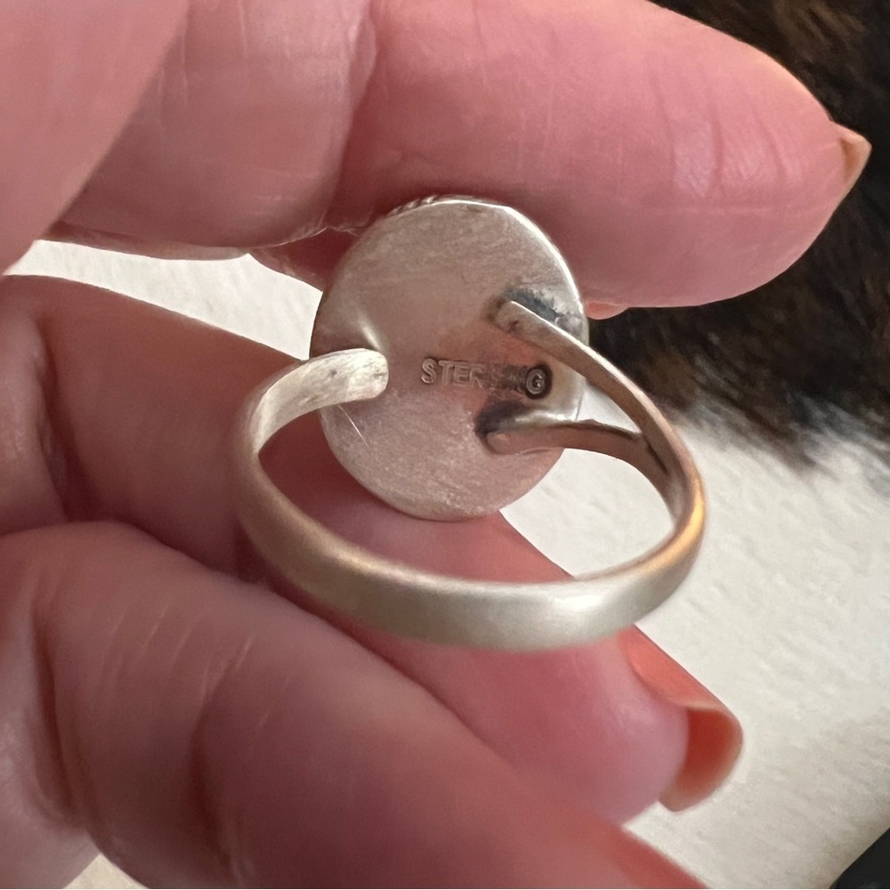 ❤️ White Buffalo Turquoise Matte Brushed Sterling Ring Navajo Style Adj Sz 4.5-8 - Picture 9 of 13